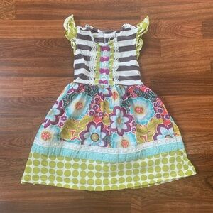Counting Daisies Toddler Girl 2T Dress Sleeveless Floral Stripes Bows RN 18854